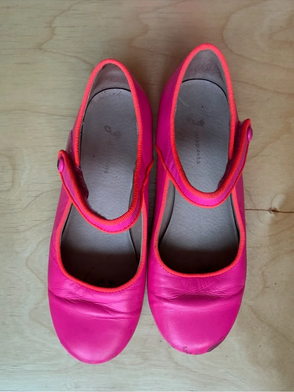 Jacadi Hot Pink Mary Jane Flats with Orange Trim